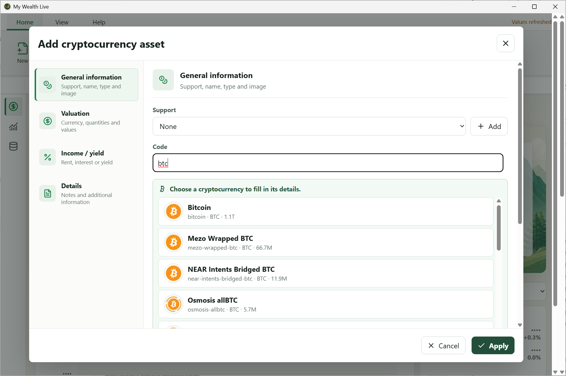 My Wealth Live cryptocurrency search helper