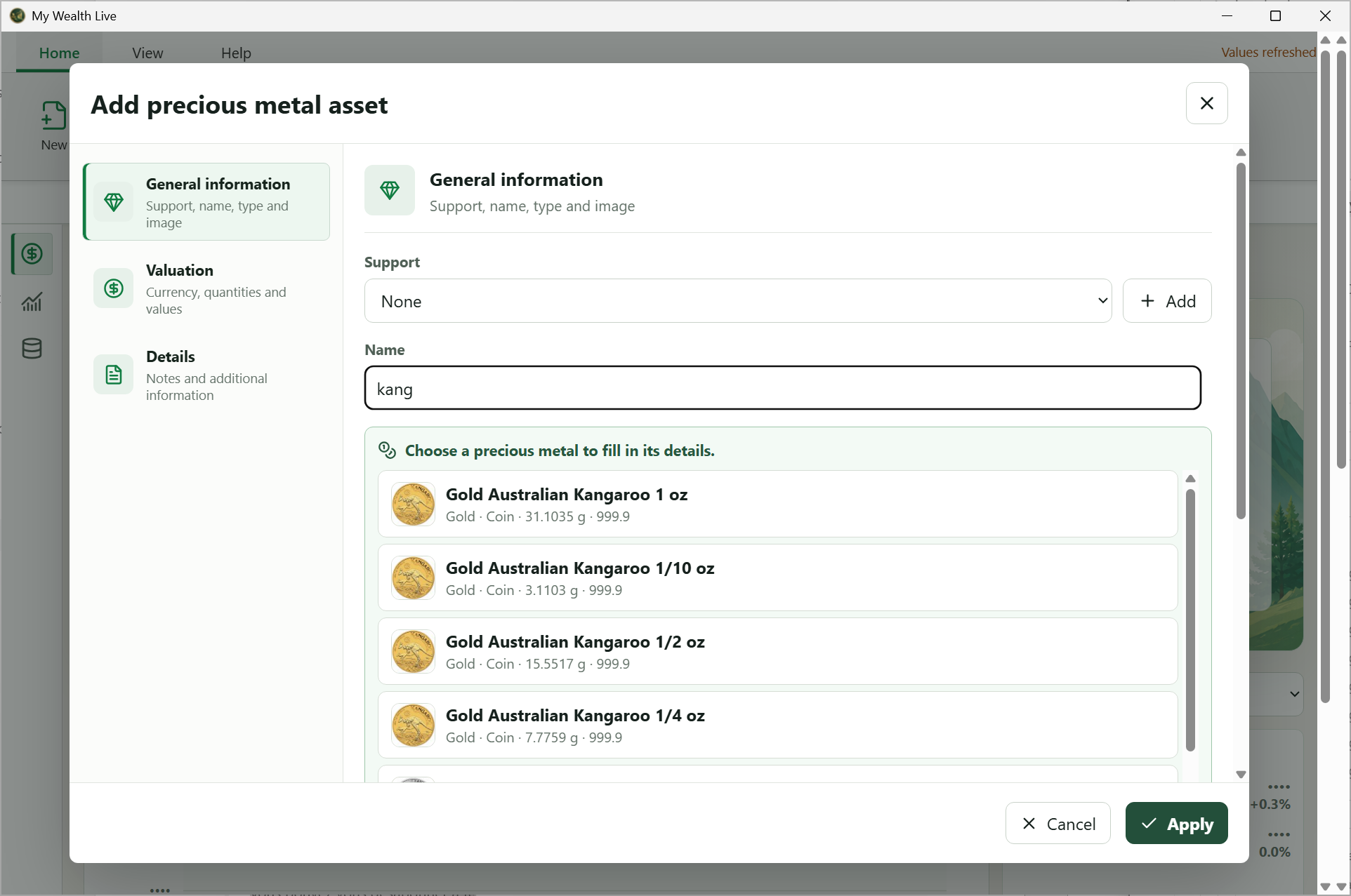 My Wealth Live precious metals search helper