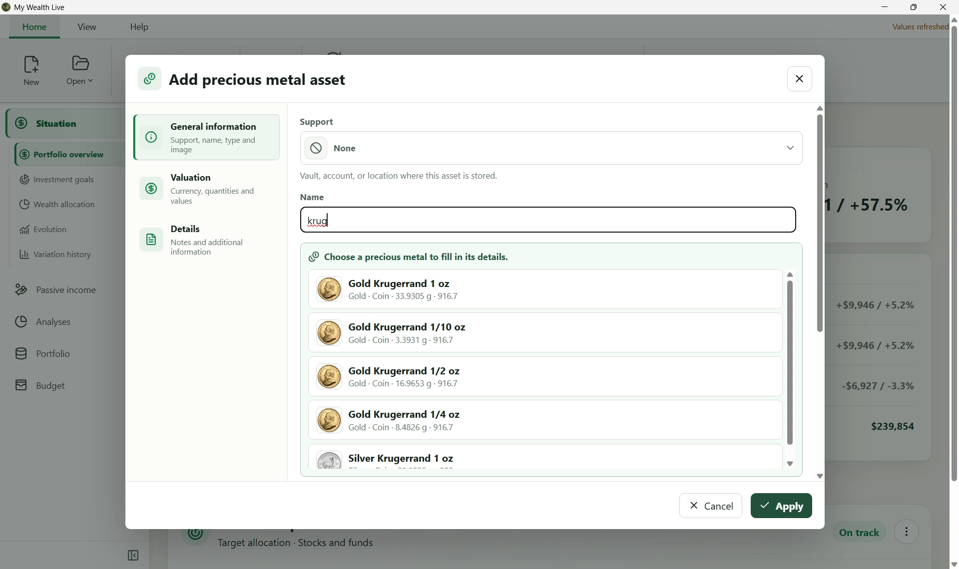 My Wealth Live precious metals search helper