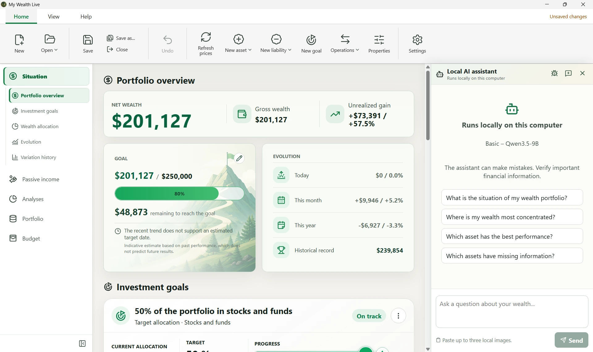 My Wealth Live portfolio overview and investment goals