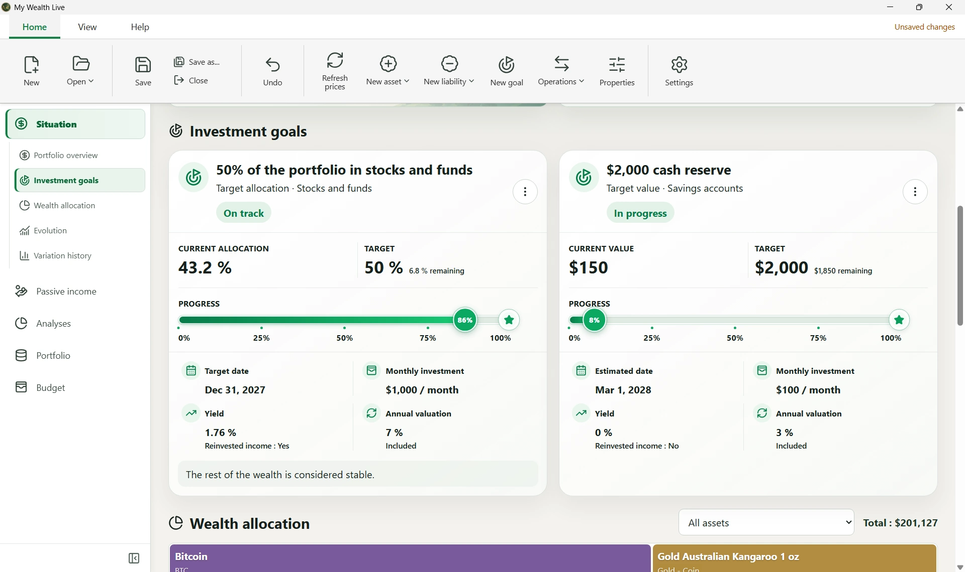 My Wealth Live investment goals and progress
