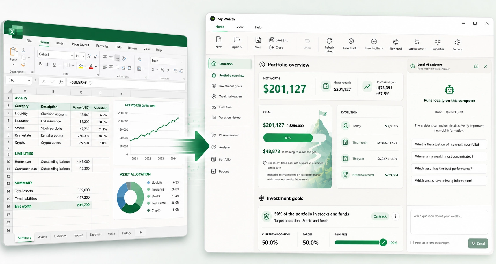 My Wealth as an alternative to Excel for managing personal wealth